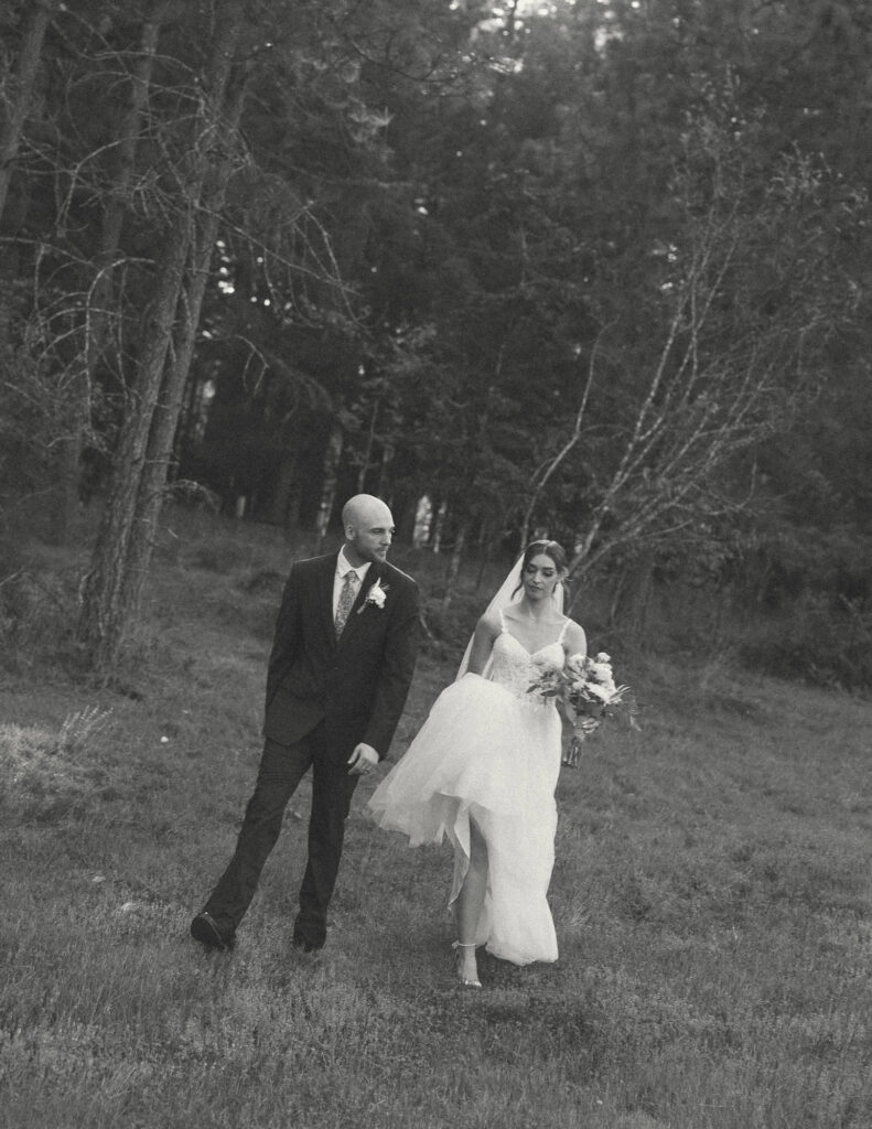 bride and groom walking to their reception