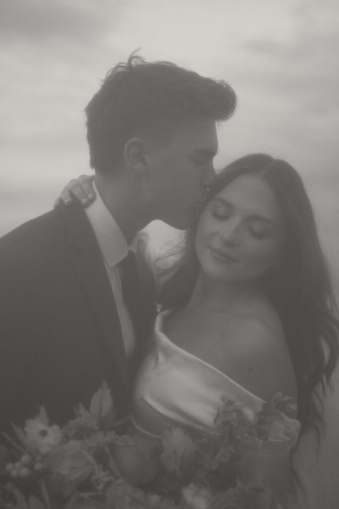 close up photo of an elegant bride and groom