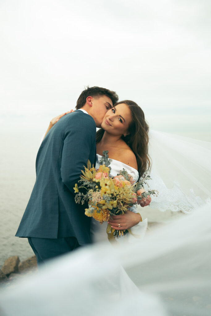 elegant bride and groom portrait at Utah wedding