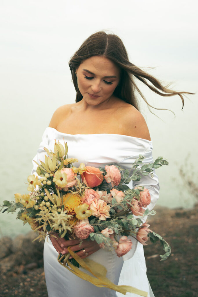 bride holding bouquet during wedding