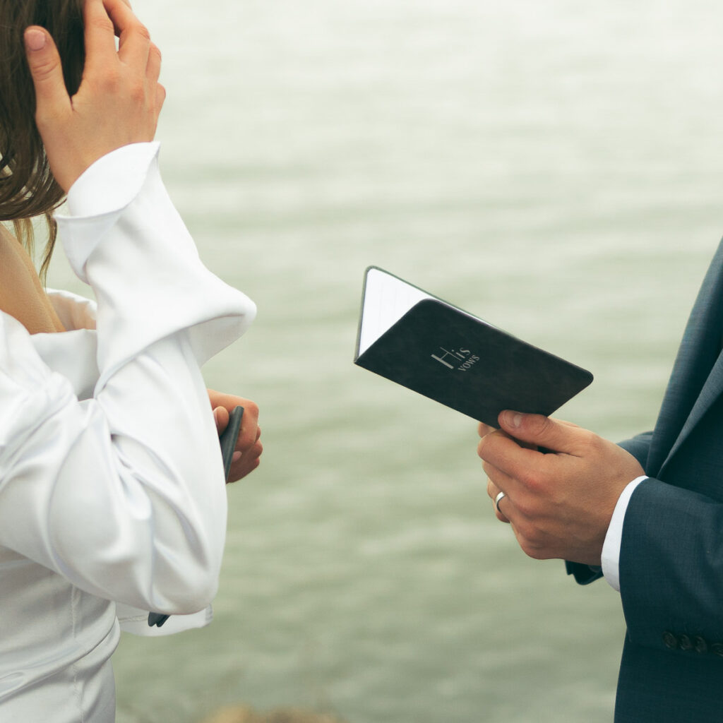 detail shot of vow books during destination wedding