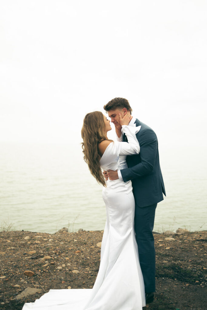 an intimate photograph of bride and groom talking