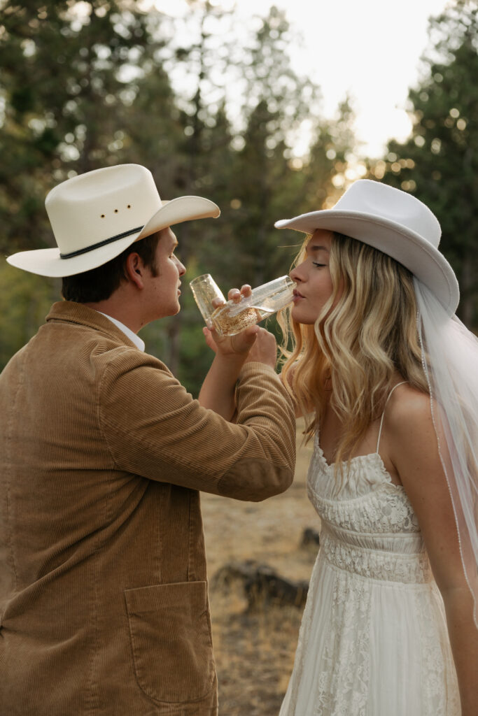 champagne pop after wedding ceremony in bend, oregon