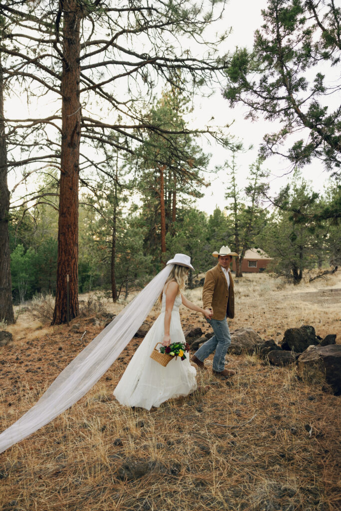 beautiful photograph of bride and groom walking