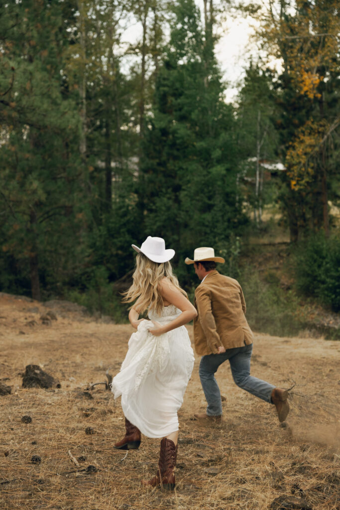 bride and groom playing tag 