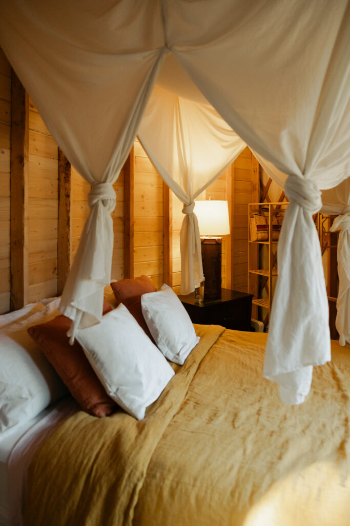 bungalow bed in yurt elopement venue