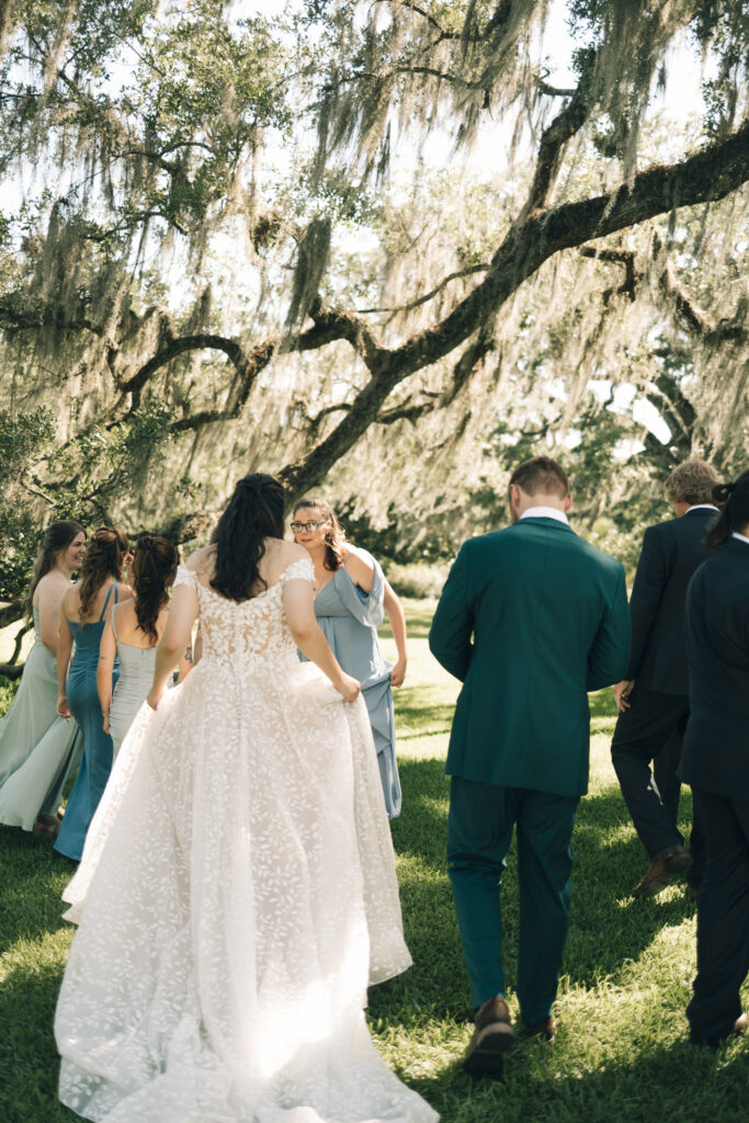 bridal party walking away from camera