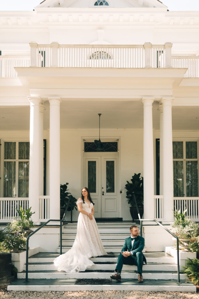 editorial photo of bride and groom with historic venue