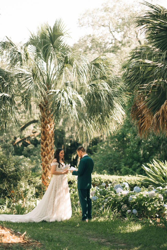 bride and groom sharing private vows at florida destination wedding