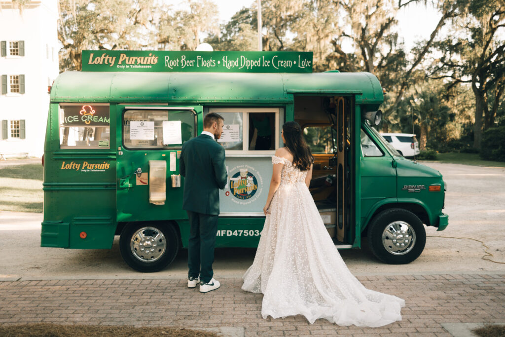 wedding couple ordering ice cream