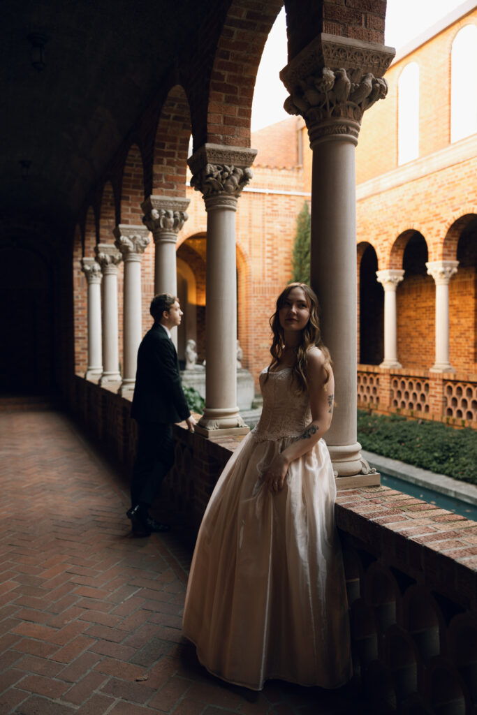 editorial bridal photos in museum courtyard