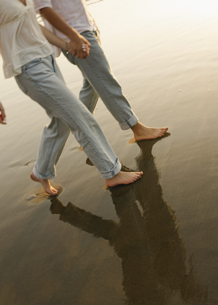 feet and reflection while walking