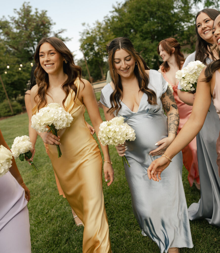 bridemaids walking toward camera