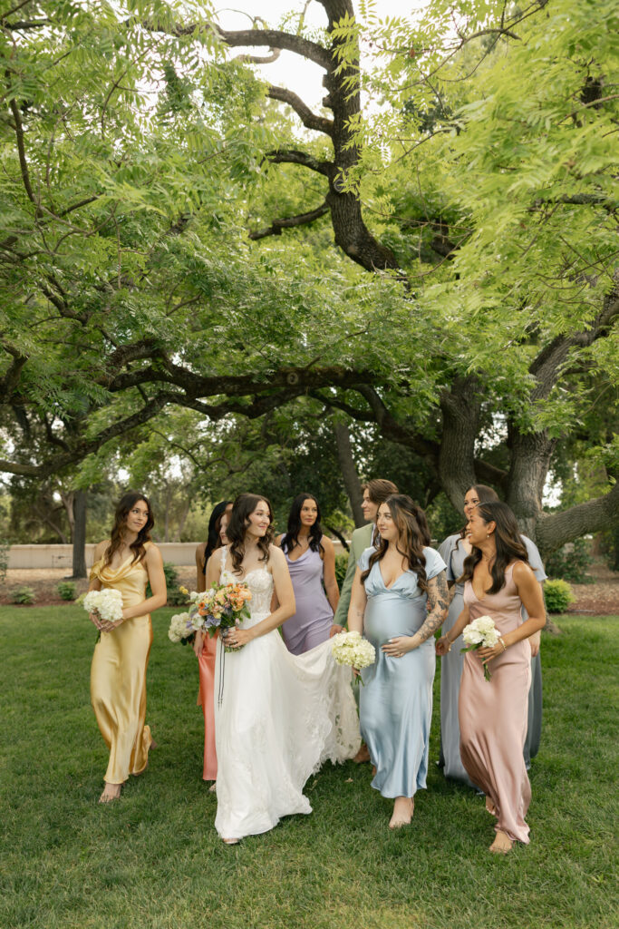 bride and bridesmaids walking