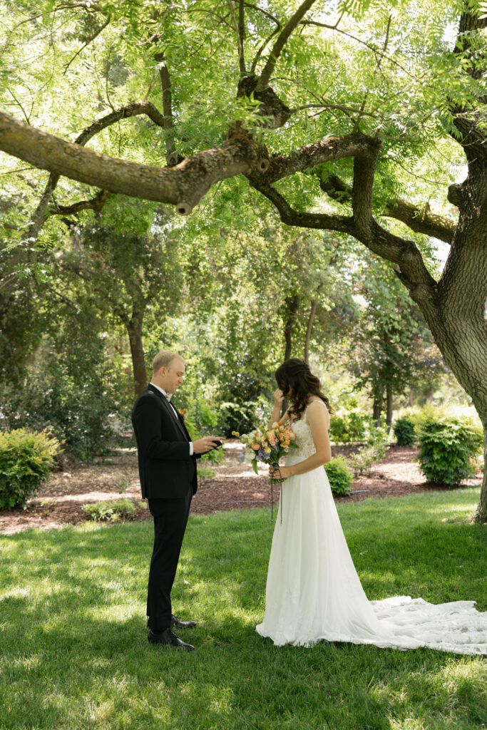private vows under tree at sacramento wedding