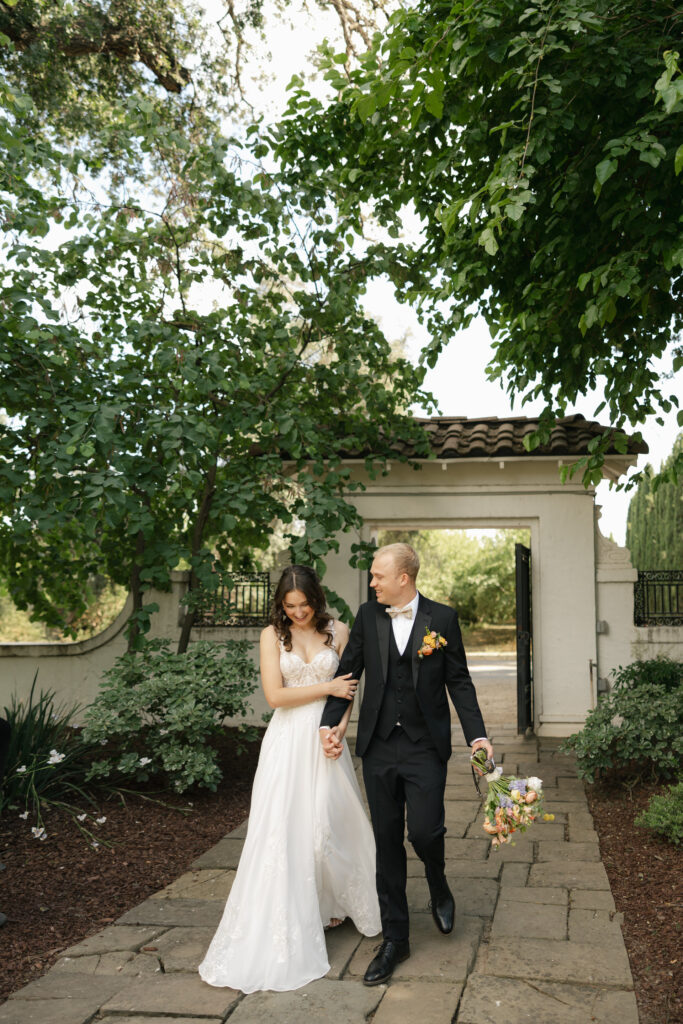 bride and groom walking