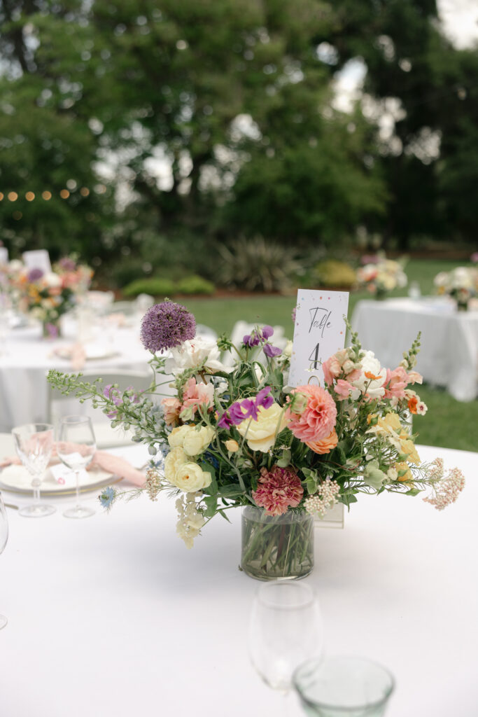 spring wedding colors in wedding reception florals