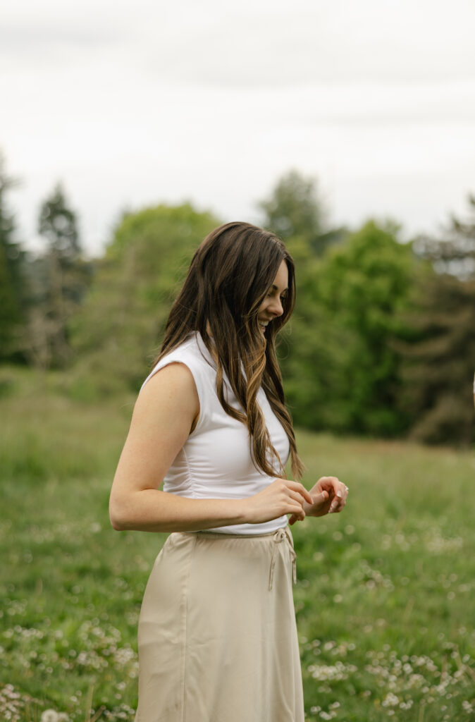 woman smiling at man off frame