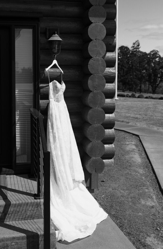 wedding dress hanging
