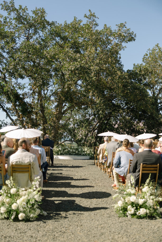 wedding guests sitting waiting for ceremony to begin