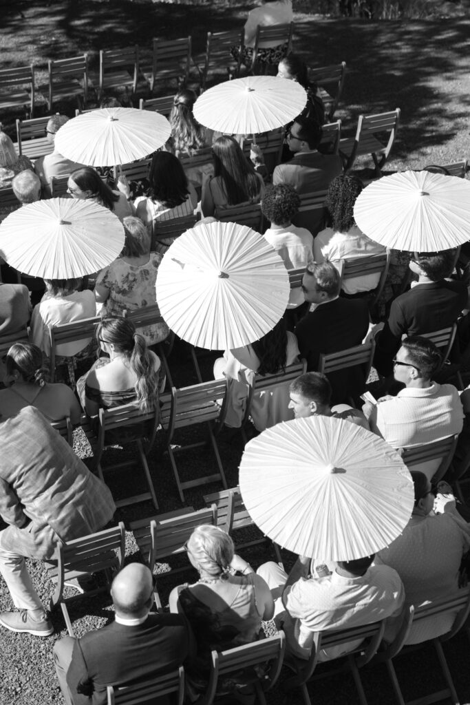 wedding guests sitting waiting for ceremony to begin