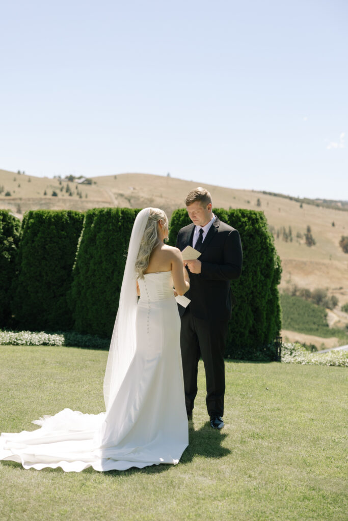 bride and groom private vows in garden