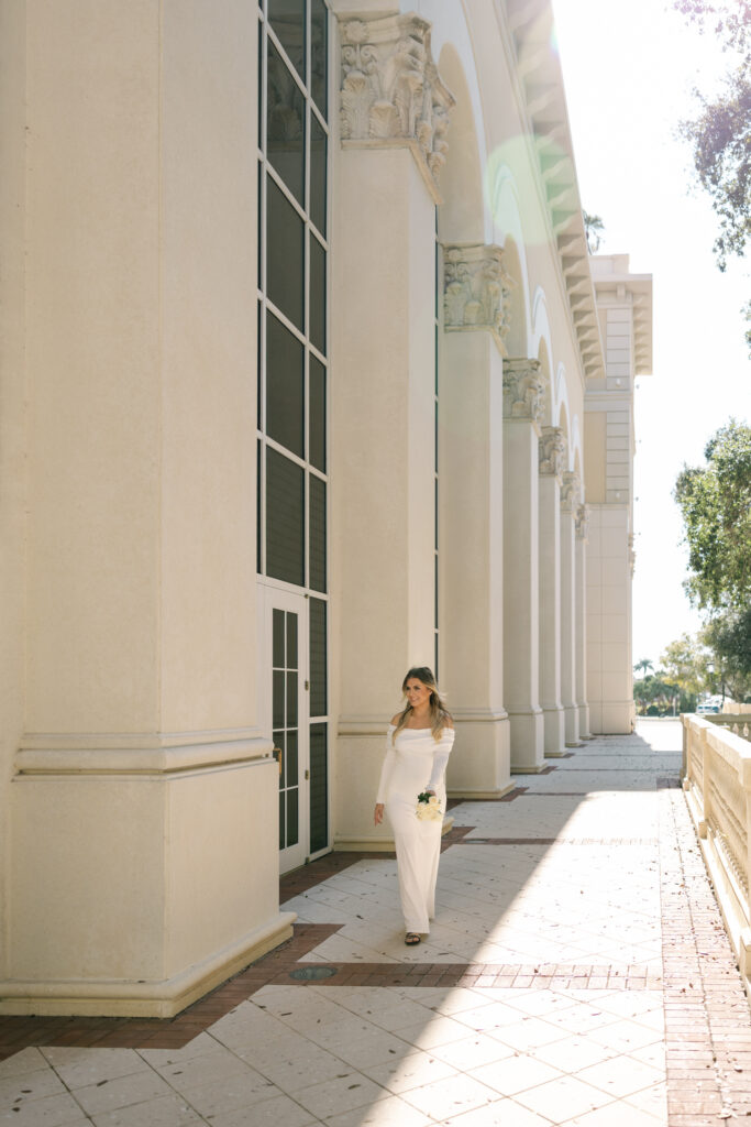 bride walking on balcony